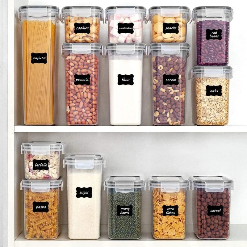 Airtight Food Storage Containers w/ Lids,24 pcs Plastic Kitchen &Pantry Organization Canisters BPA Free,Includes 24 Labels Black - Image 3