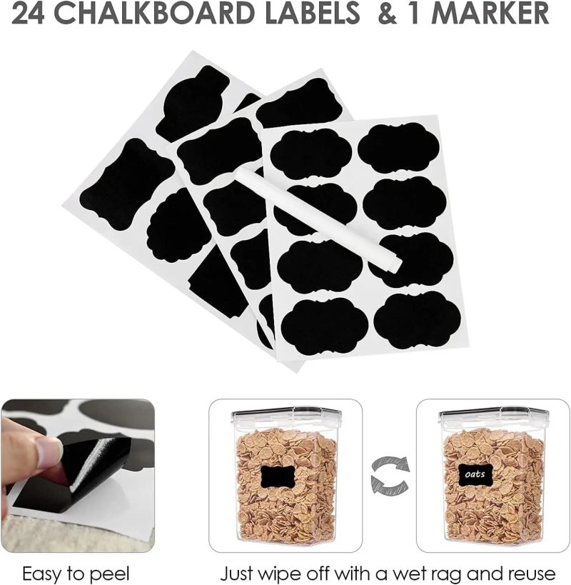Airtight Food Storage Containers w/ Lids,24 pcs Plastic Kitchen &Pantry Organization Canisters BPA Free,Includes 24 Labels Black - Image 5