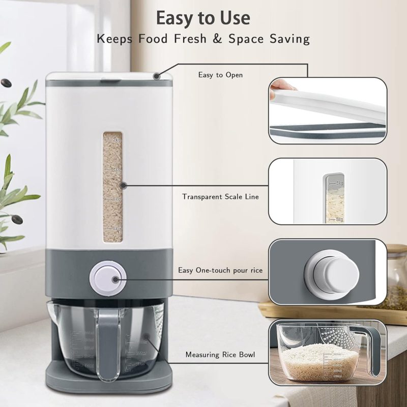 25 Lbs Rice Dispenser, Large Cereal Dry Food Storage Containers with Measuring Cup,BPA-Free Household for Kitchen Pantry - Image 2