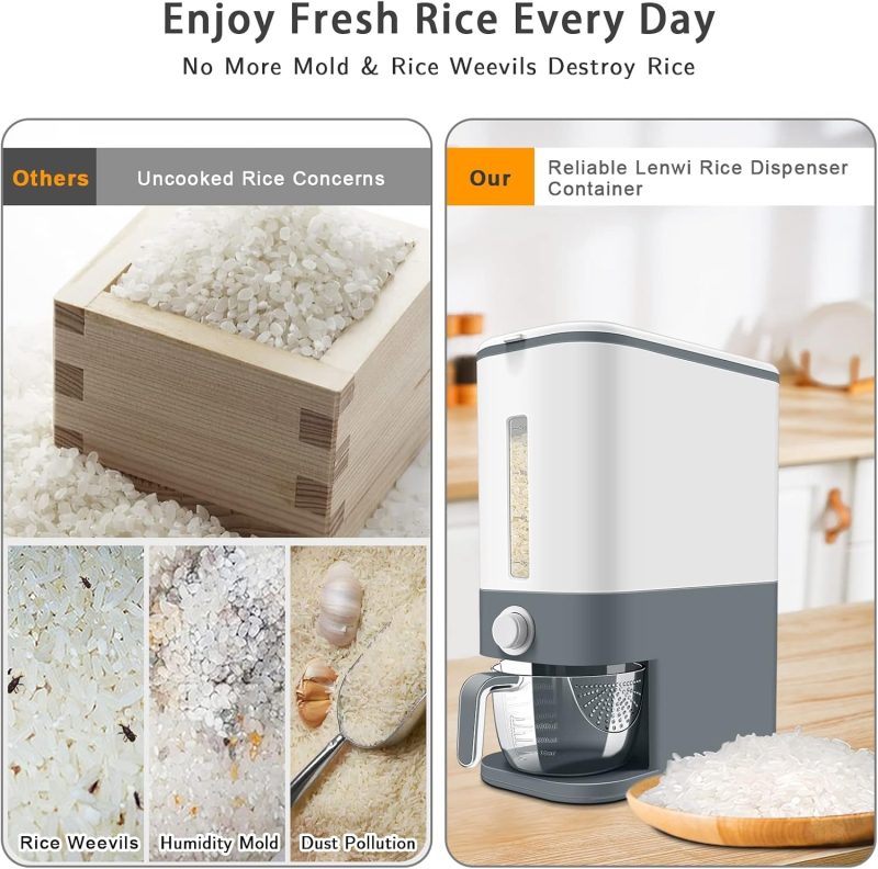 25 Lbs Rice Dispenser, Large Cereal Dry Food Storage Containers with Measuring Cup,BPA-Free Household for Kitchen Pantry - Image 3
