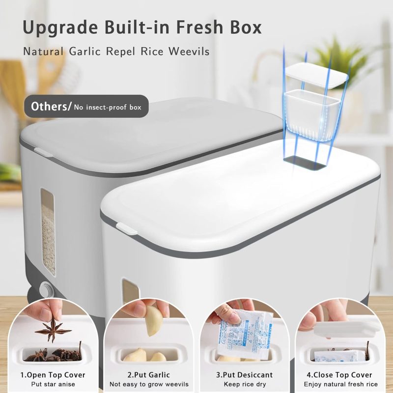 25 Lbs Rice Dispenser, Large Cereal Dry Food Storage Containers with Measuring Cup,BPA-Free Household for Kitchen Pantry - Image 4