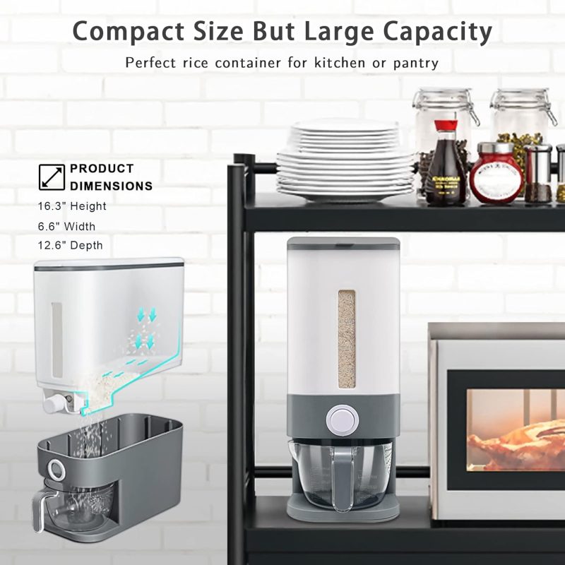 25 Lbs Rice Dispenser, Large Cereal Dry Food Storage Containers with Measuring Cup,BPA-Free Household for Kitchen Pantry - Image 5