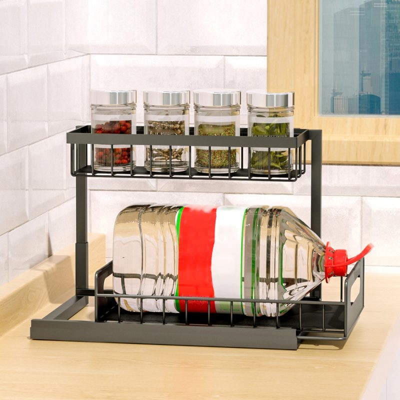 Under Sink Organizers and Storage 2 Tier Slide Out Kitchen Cabinet Organizer Sturdy Metal Bathroom Cabinet Organizer - Image 2