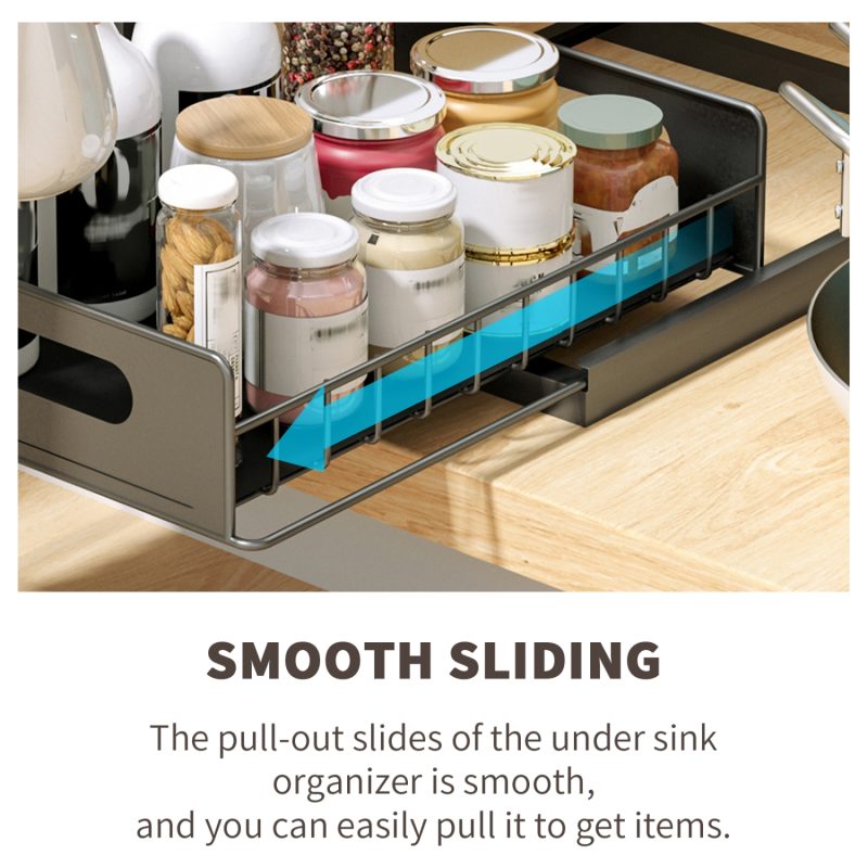Under Sink Organizers and Storage 2 Tier Slide Out Kitchen Cabinet Organizer Sturdy Metal Bathroom Cabinet Organizer - Image 4